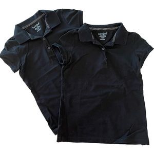 2 pack girls black Cat & Jack school shirts. White polka dot detail. S. 6/6X